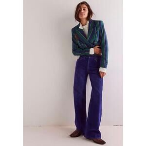 NEW Free People Vintage Wash Blue Tinsley Baggy High Waist Flocked Retro Jeans